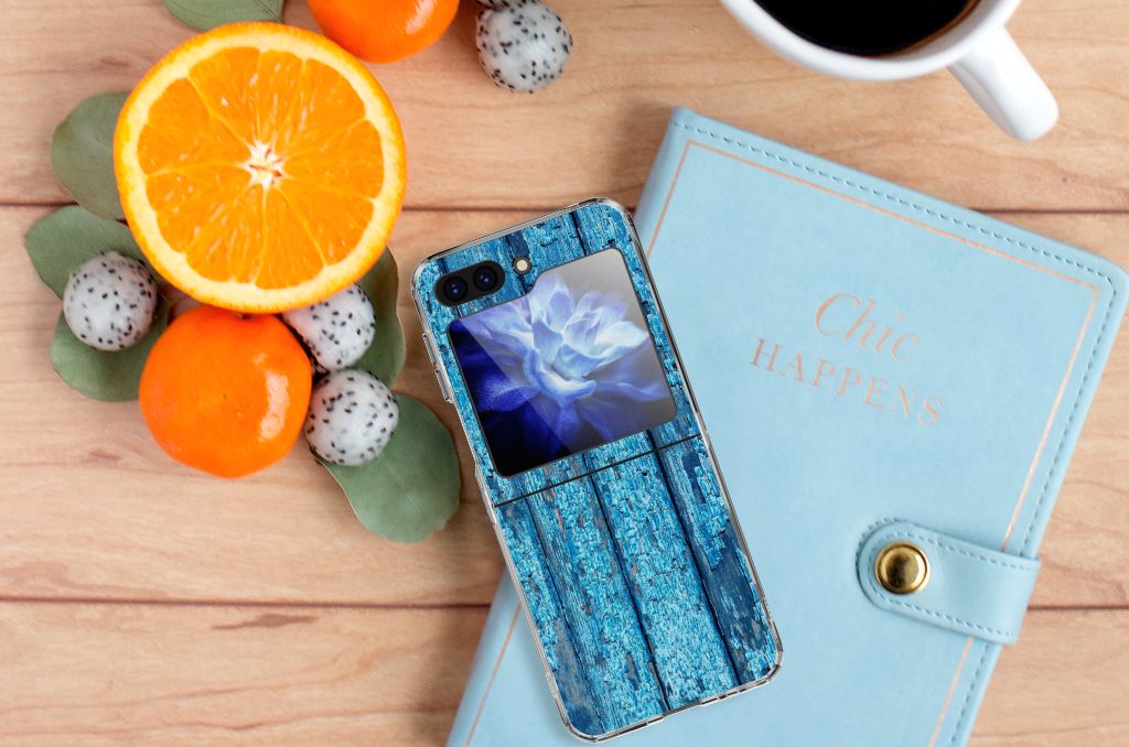 Samsung Galaxy Z Flip 5 Bumper Hoesje Wood Blue