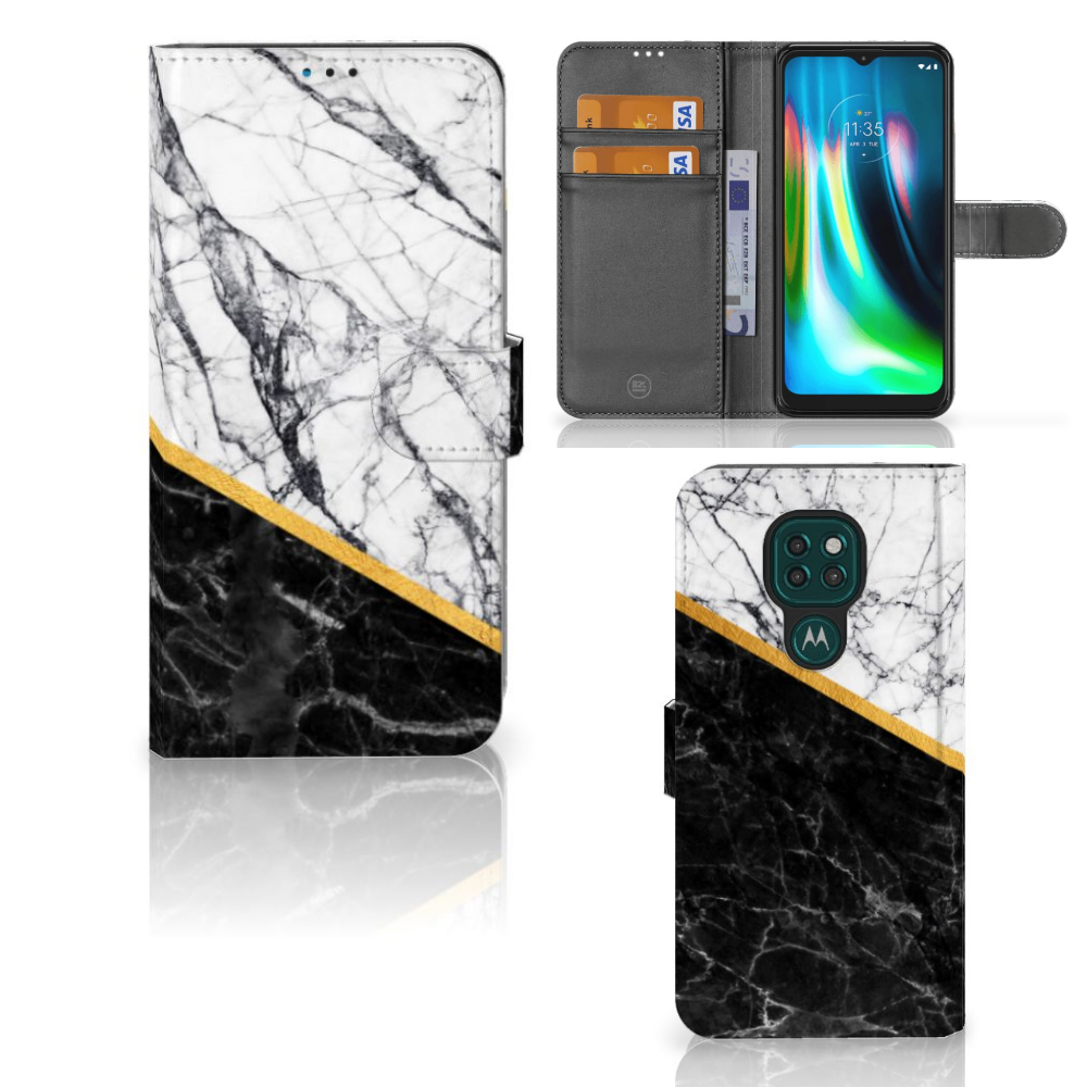 Motorola Moto G9 Play | E7 Plus Bookcase Marmer Wit Zwart - Origineel Cadeau Man