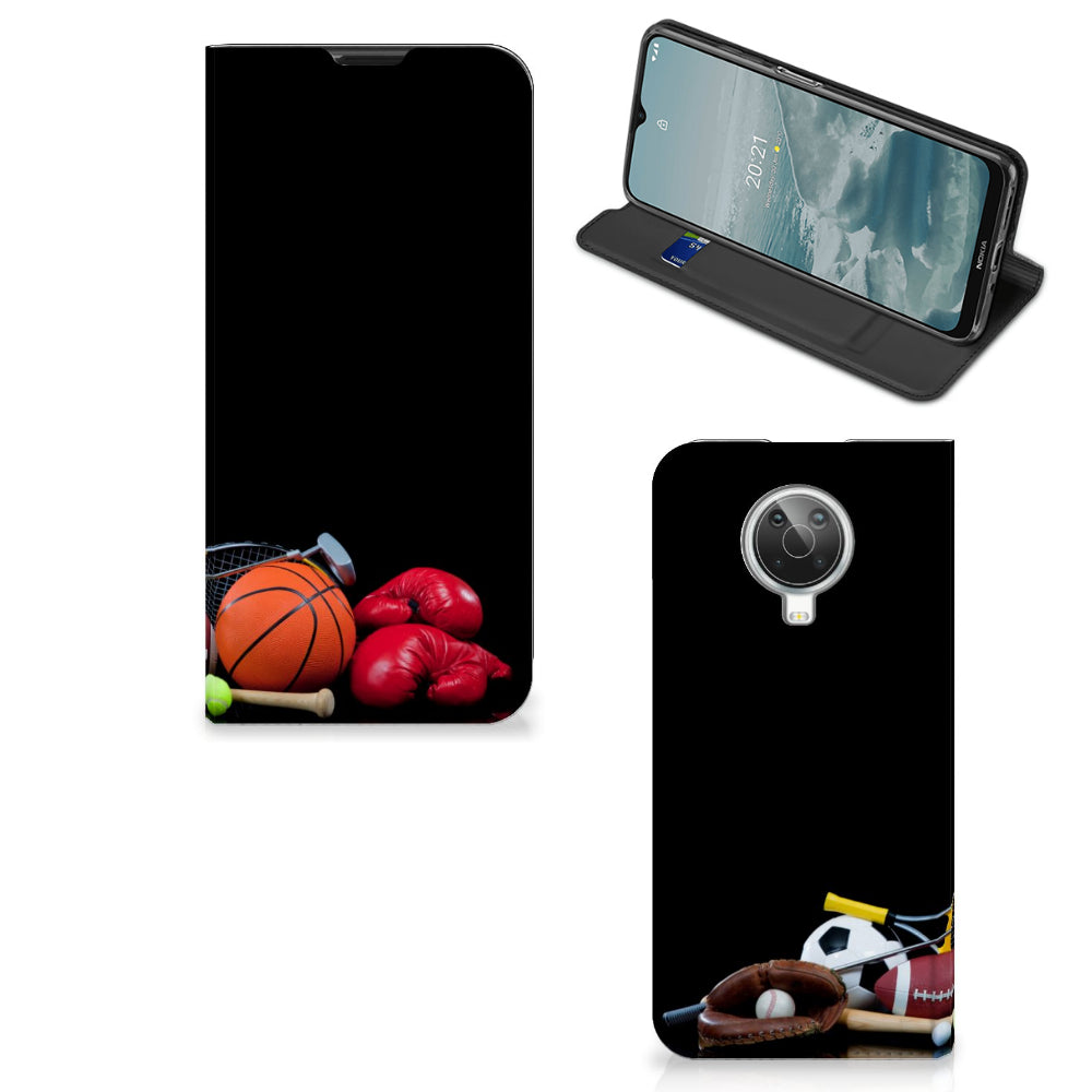 Nokia G10 | G20 Hippe Standcase Sports displayed with sports-themed graphics including basketball, gloves, and other sports equipment.