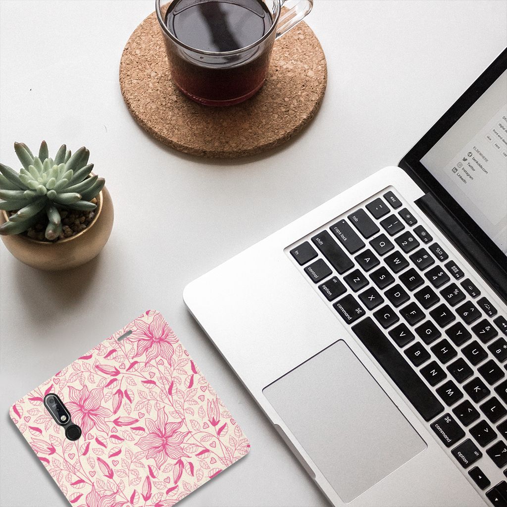 Nokia 7.1 (2018) Smart Cover Pink Flowers