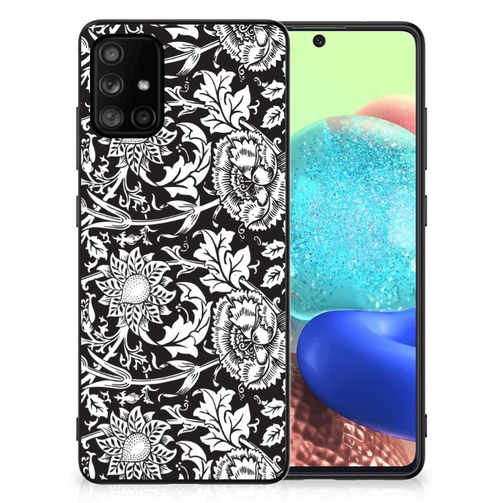 Samsung Galaxy A71 Bloemen Hoesje Black Flowers