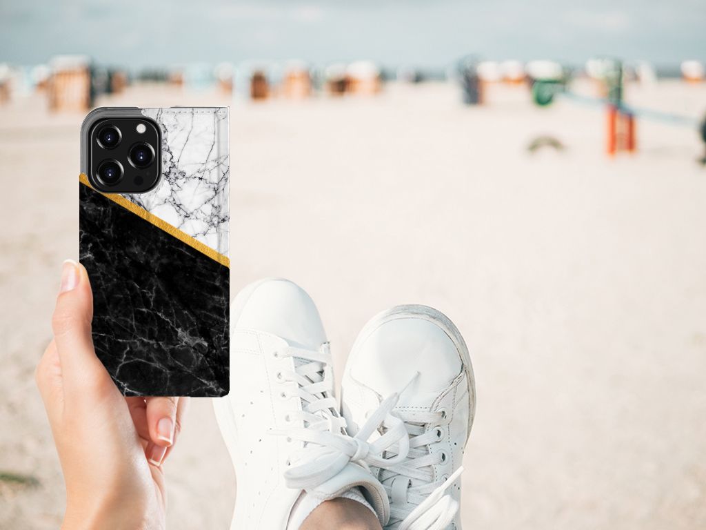iPhone 13 Pro Standcase Marmer Wit Zwart - Origineel Cadeau Man - B2C Telecom