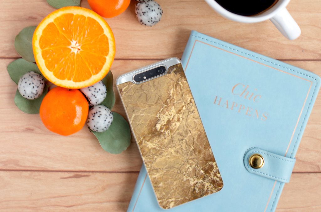 Samsung Galaxy A80 TPU Siliconen Hoesje Marmer Creme
