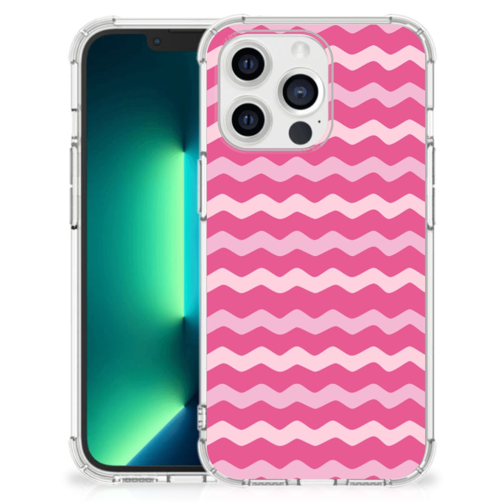 iPhone 13 Pro Max Doorzichtige Silicone Hoesje Waves Pink - B2C Telecom