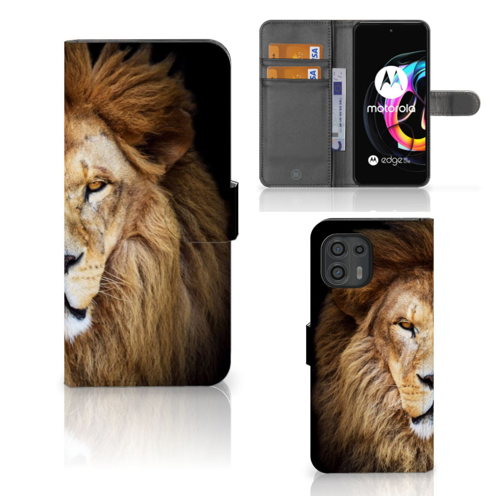 Motorola Edge 20 Lite Telefoonhoesje met Pasjes Leeuw