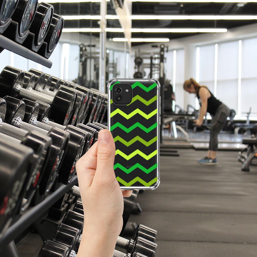 Samsung Galaxy A03 Doorzichtige Silicone Hoesje Zigzag Groen B2C Telecom