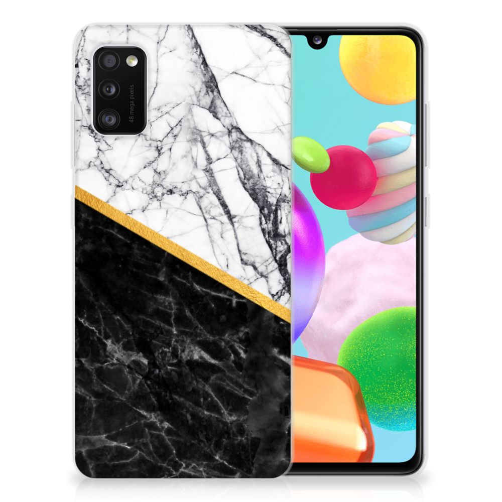 Samsung Galaxy A41 TPU Siliconen Hoesje Marmer Wit Zwart - Origineel Cadeau Man B2C Telecom