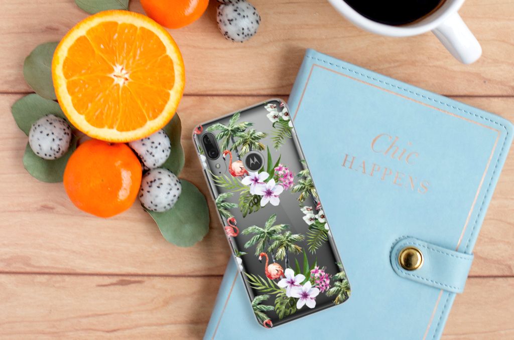 Motorola Moto E6 Plus TPU Hoesje Flamingo Palms
