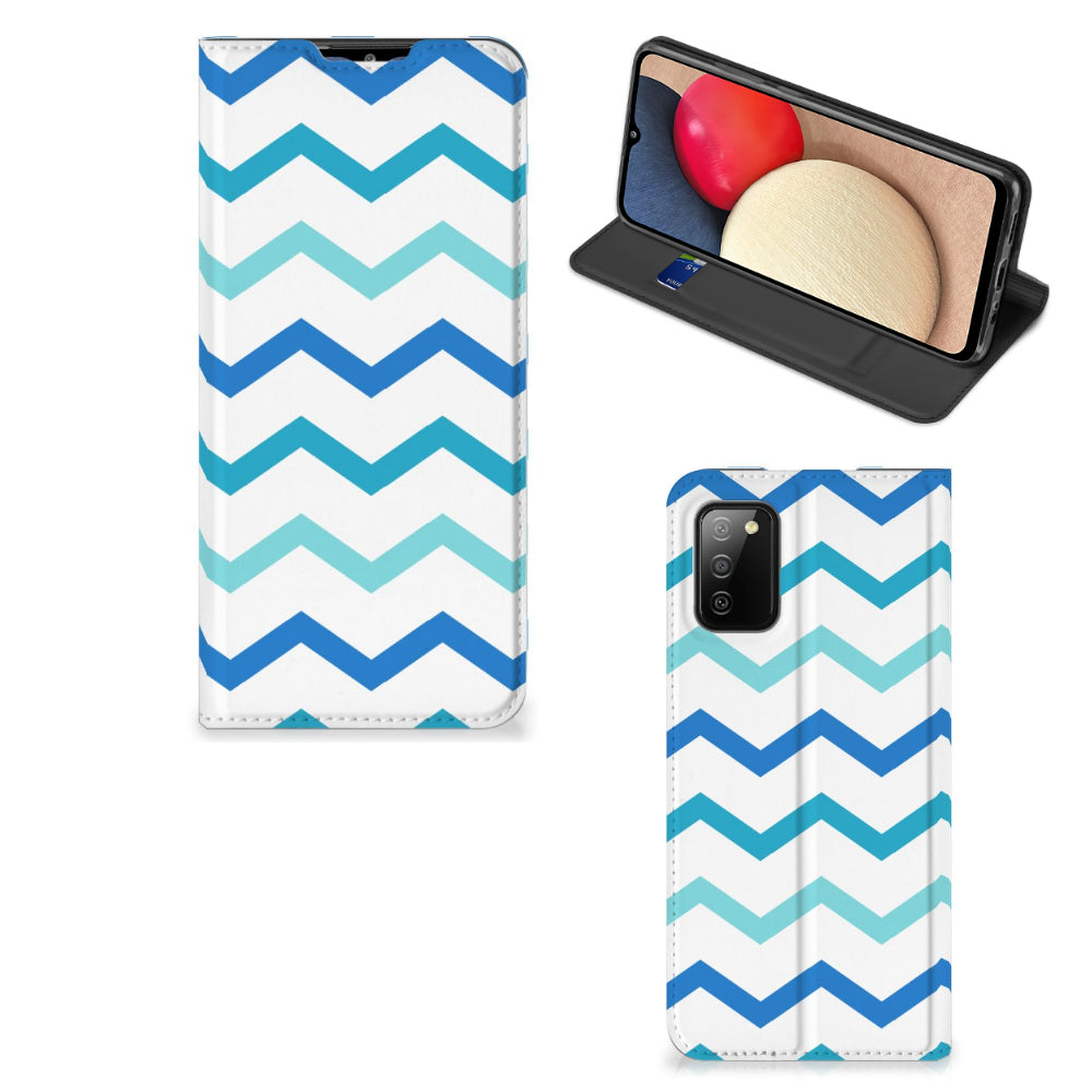 Samsung Galaxy M02s | A02s Hoesje met Magneet Zigzag Blauw