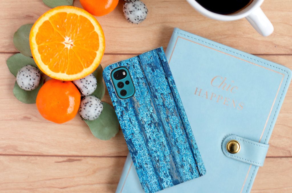 Motorola Moto G22 Book Wallet Case Wood Blue - B2C Telecom