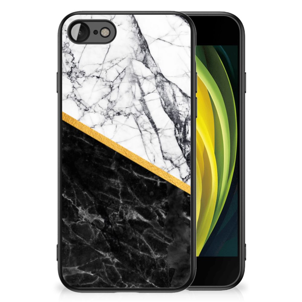 iPhone SE 2022 | SE 2020 | 7/8 Marmeren Print Telefoonhoesje Marmer Wit Zwart - Origineel Cadeau Man