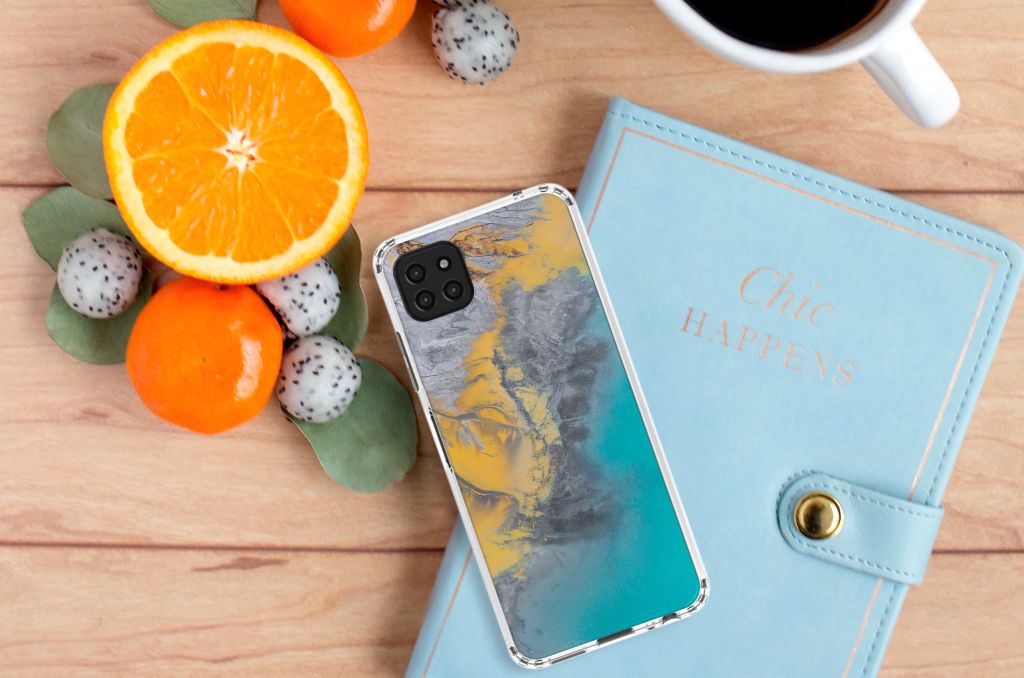 Samsung Galaxy A22 5G Anti-Shock Hoesje Marble Blue Gold B2C Telecom