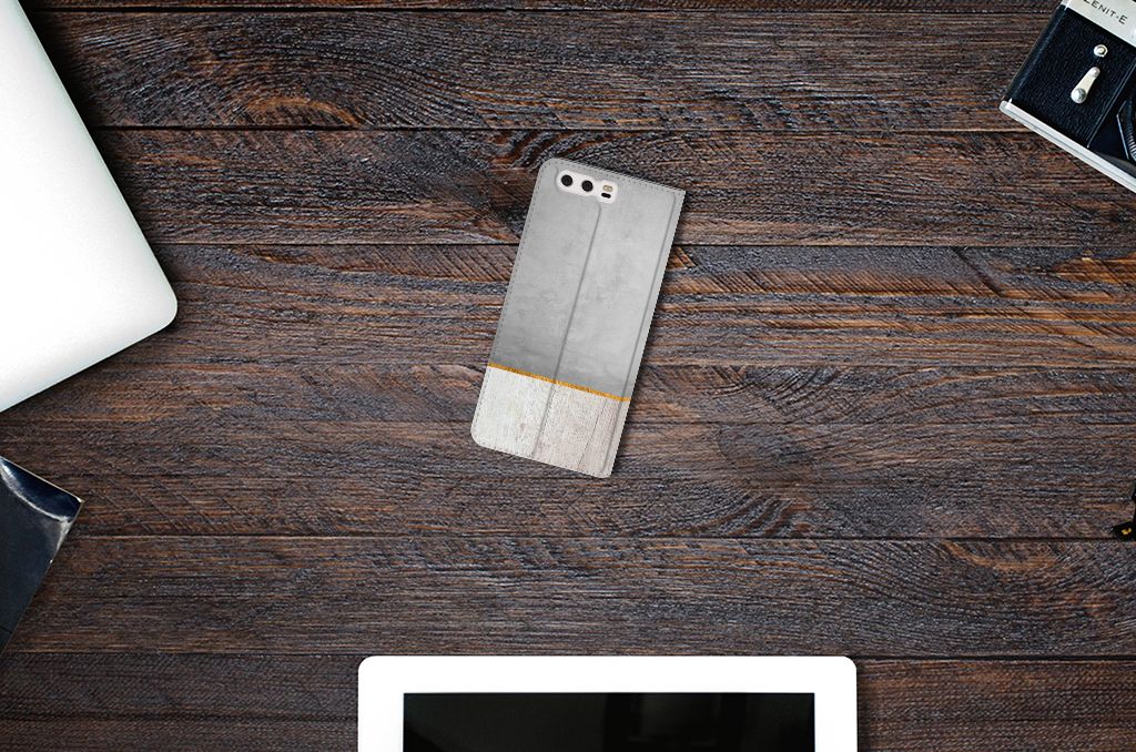 Huawei P10 Plus Book Wallet Case Wood Concrete
