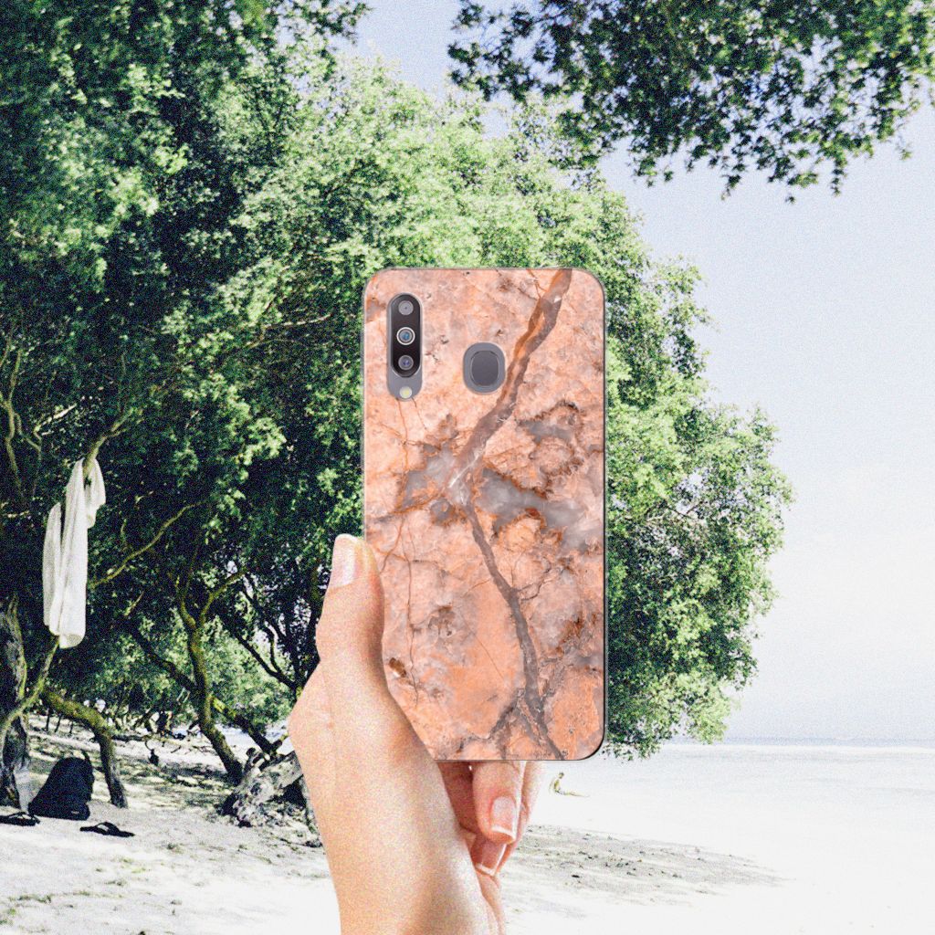 Samsung Galaxy M30 TPU Siliconen Hoesje Marmer Oranje