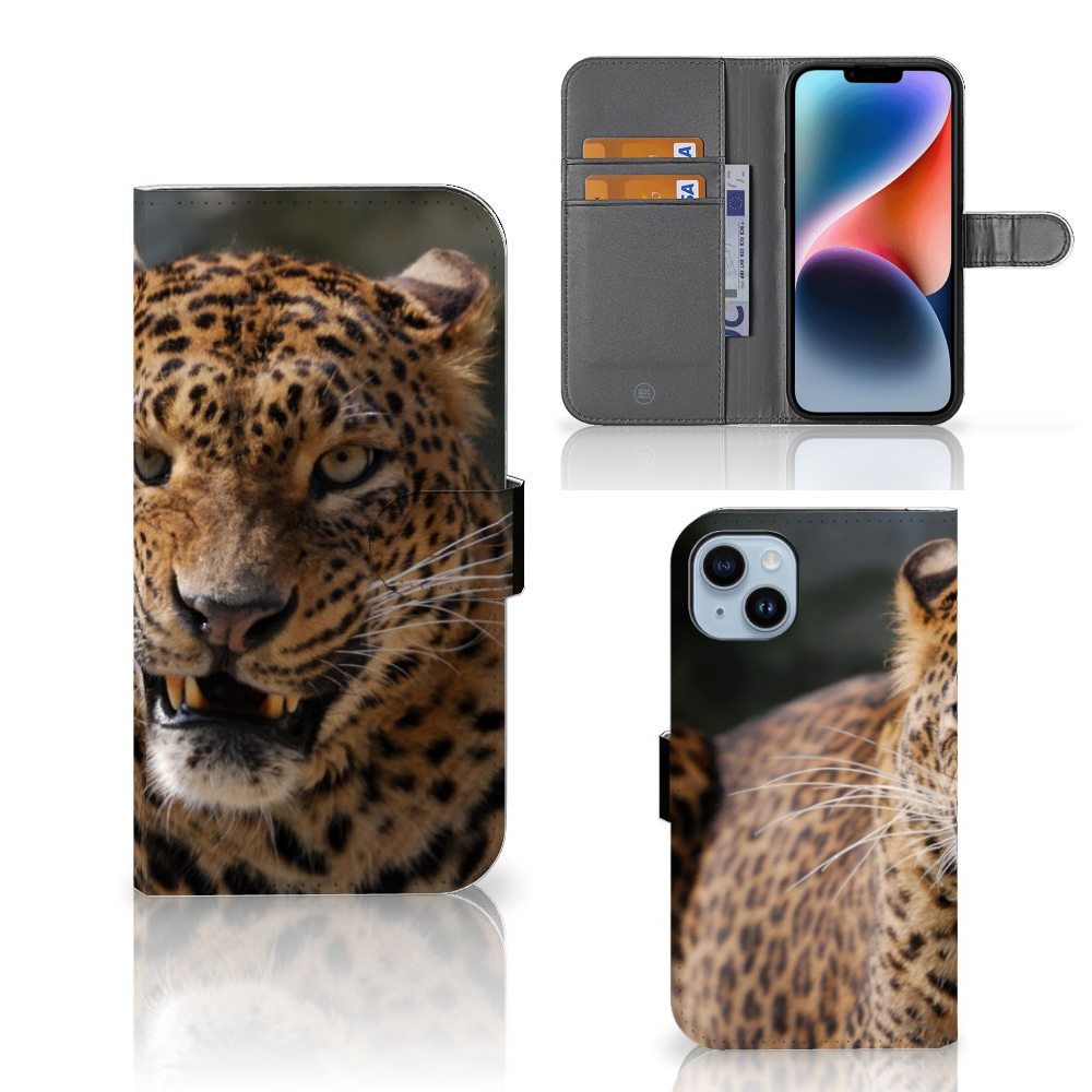 iPhone 15 Plus Telefoonhoesje met Pasjes Luipaard met prachtig luipaarddesign đ