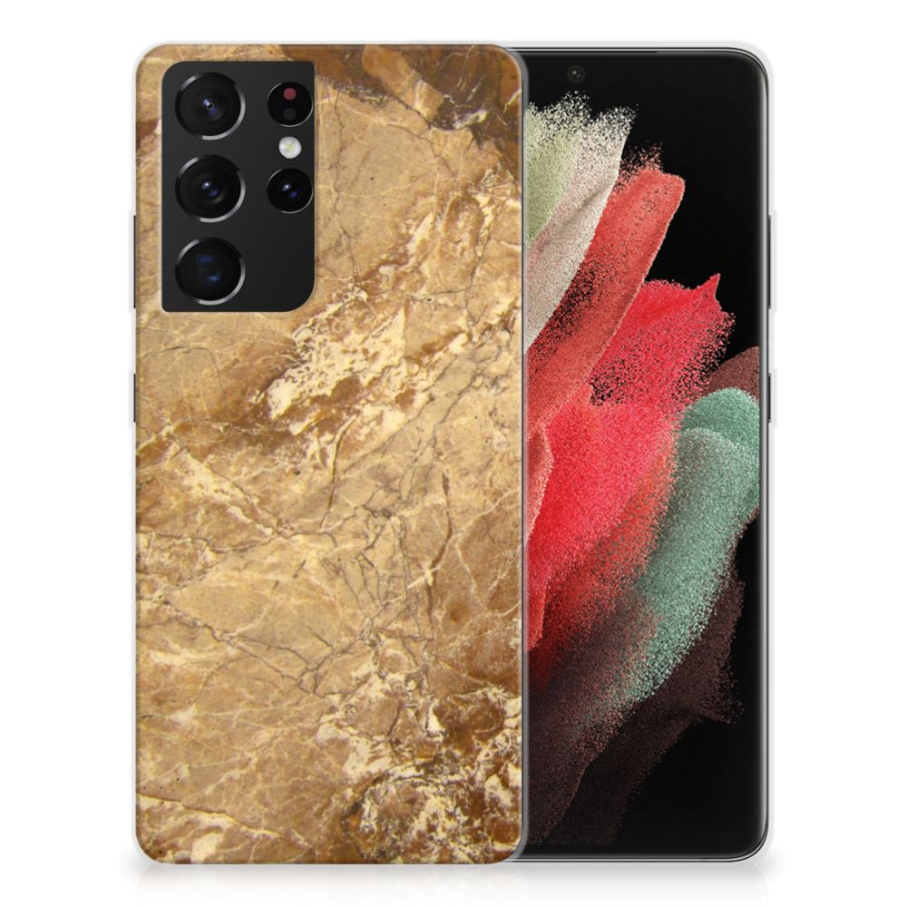 Samsung Galaxy S21 Ultra TPU Siliconen Hoesje Marmer Creme B2C Telecom