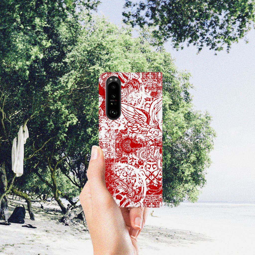 Mobiel BookCase Sony Xperia 5 III Angel Skull Rood - B2C Telecom