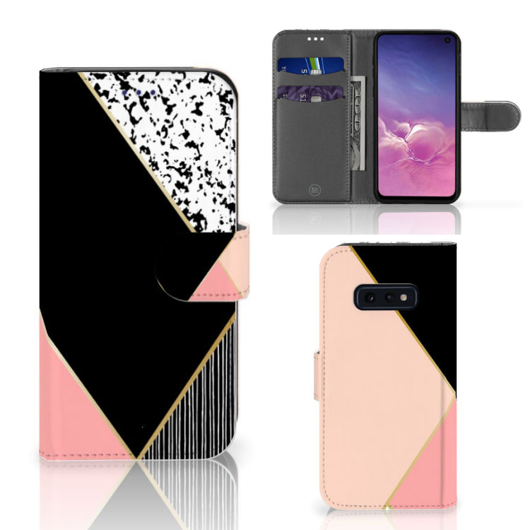 Samsung Galaxy S10e Book Case Zwart Roze Vormen