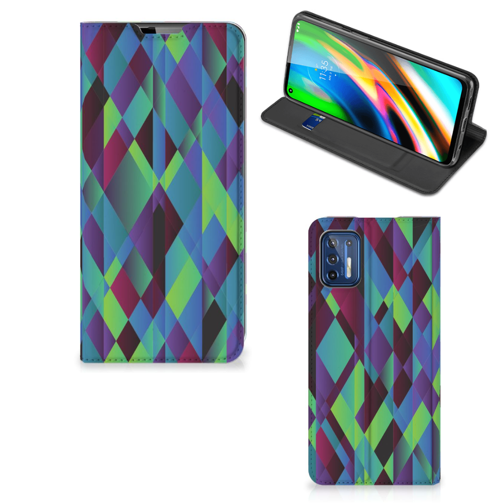 Motorola Moto G9 Plus Stand Case Abstract Green Blue - B2C Telecom