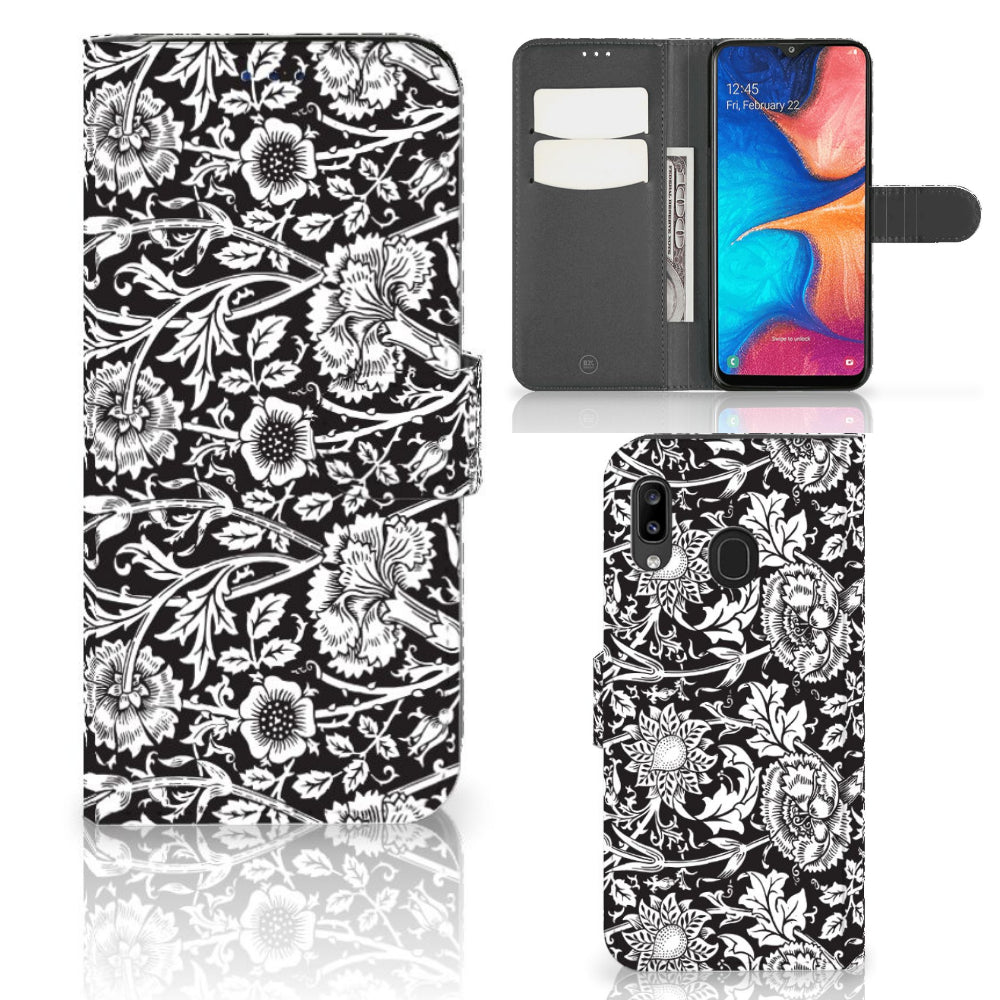 Samsung Galaxy A30 Hoesje Black Flowers