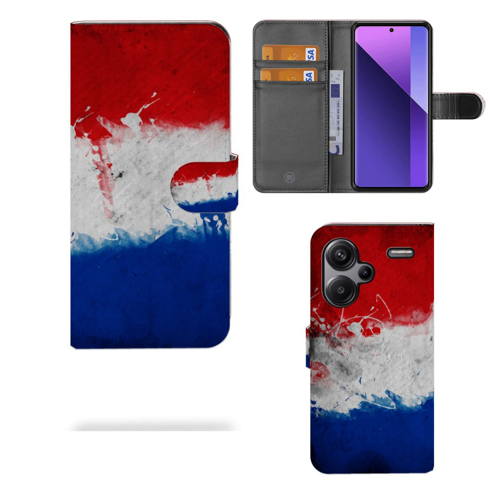 Xiaomi Redmi Note 13 Pro Plus Bookstyle Case Nederland met artistiek design van de Nederlandse vlag.