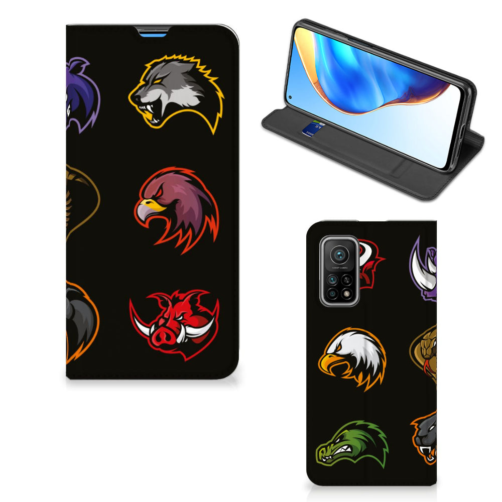 Xiaomi Mi 10T | 10T Pro Magnet Case Cartoon with colorful animal designs on black background.