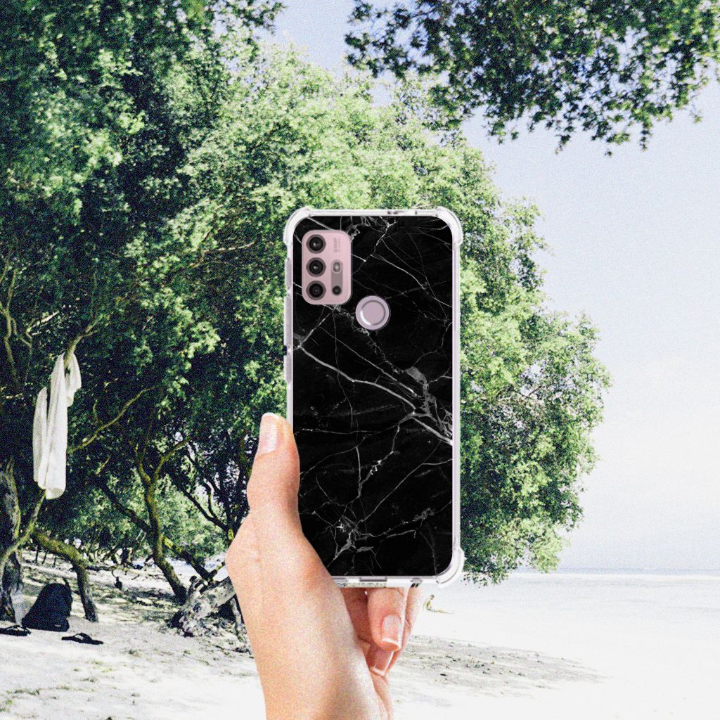 Motorola Moto G30 | G20 | G10 Anti-Shock Hoesje Marmer Zwart - Origineel Cadeau Vader B2C Telecom