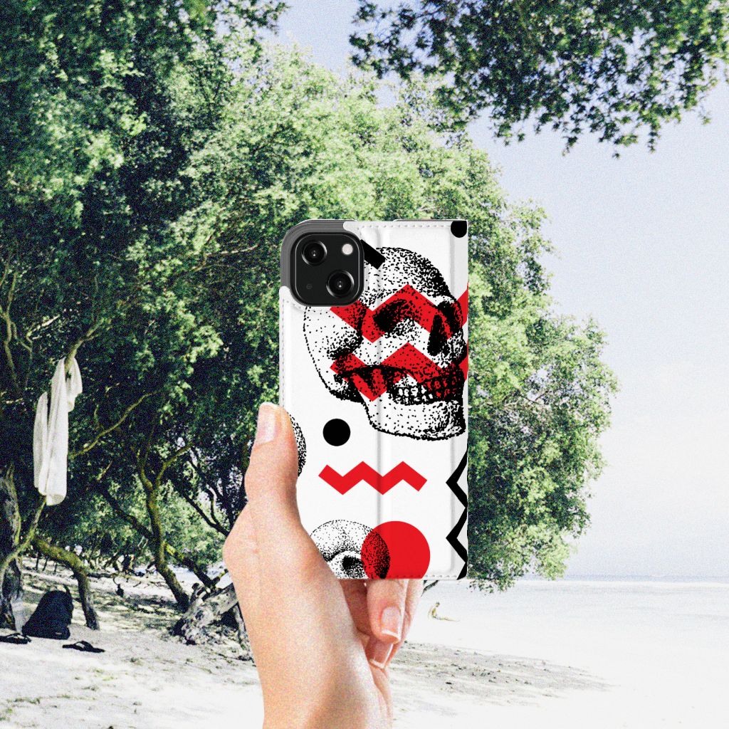 Mobiel BookCase iPhone 13 Skull Red