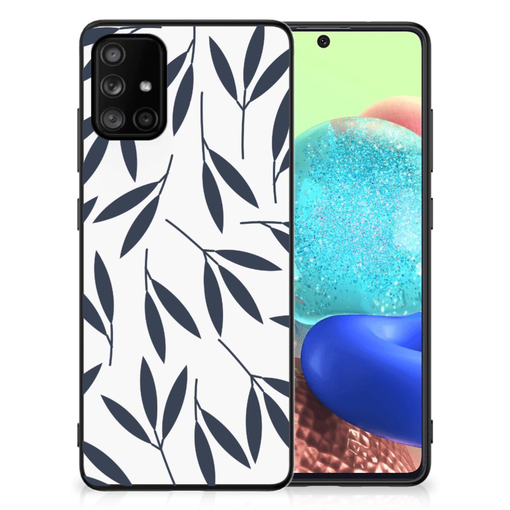 Samsung Galaxy A71 Bloemen Hoesje Leaves Blue