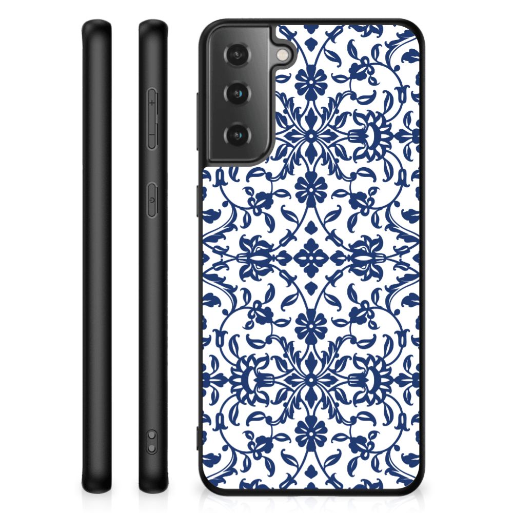 Samsung Galaxy S21 Bloemen Hoesje Flower Blue B2C Telecom