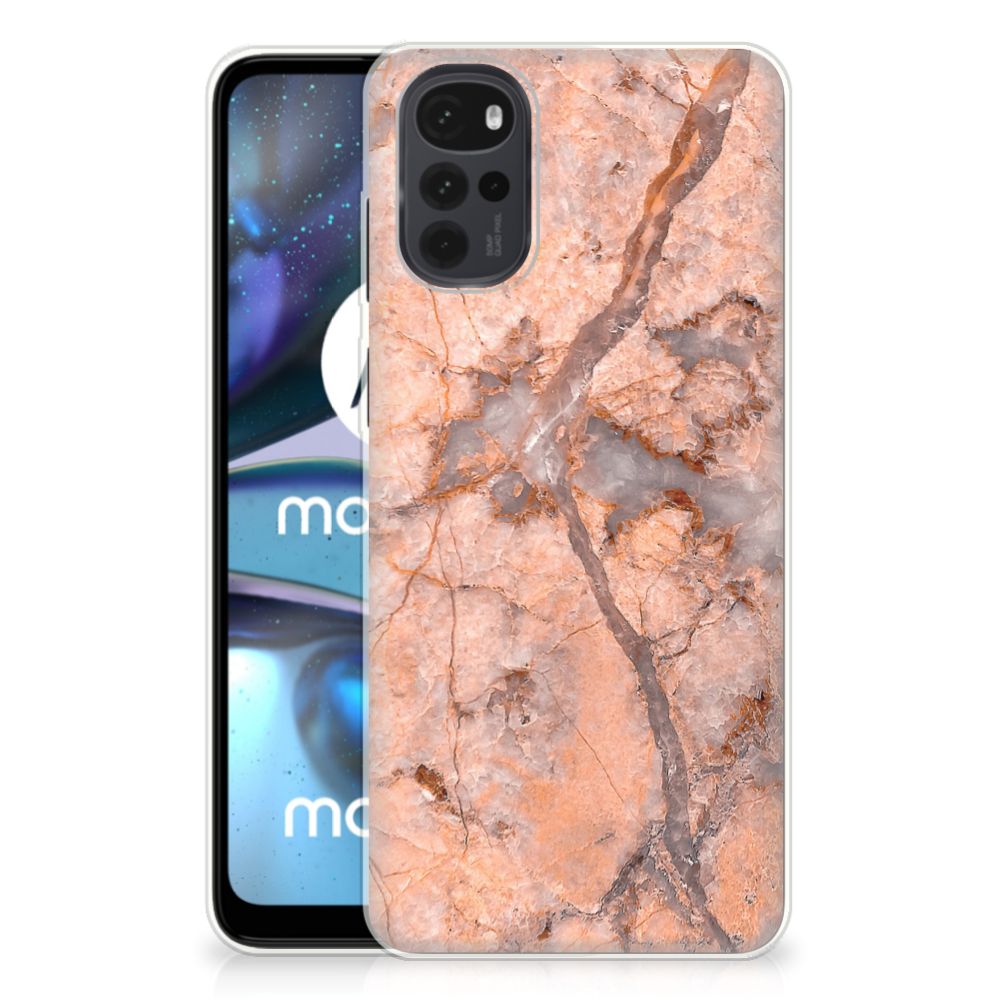 Motorola Moto G22 TPU Siliconen Hoesje Marmer Oranje B2C Telecom