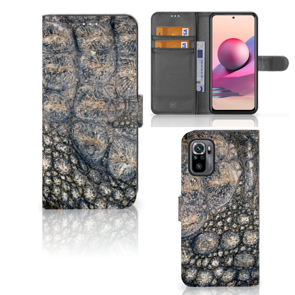 Xiaomi Redmi Note 10S | 10 4G | Poco M5s Telefoonhoesje met Pasjes Krokodillenprint