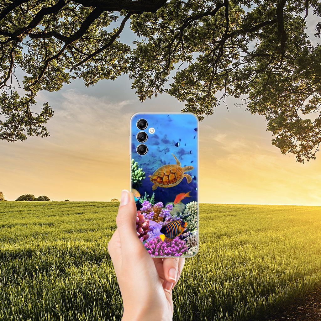 Samsung Galaxy A14 5G TPU Hoesje Vissen met tropische vissen en schildpad in kleurrijk koraaldecor.
