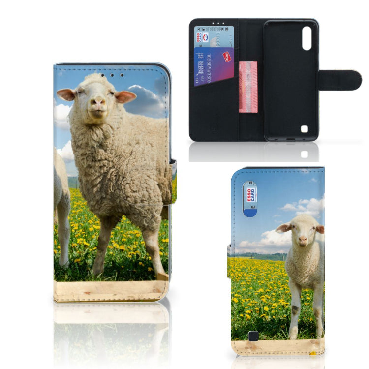 Samsung Galaxy M10 Telefoonhoesje met Pasjes Schaap en Lammetje