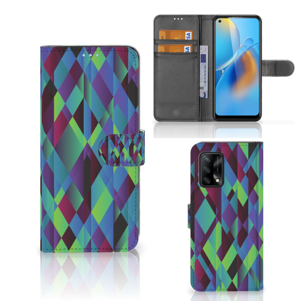 OPPO A74 4G Book Case Abstract Green Blue