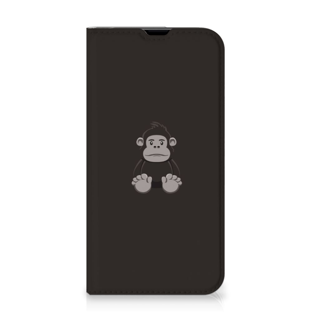 iPhone 13 Pro Magnet Case Gorilla met schattig gorilla ontwerp đĻ op een zwarte achtergrond.