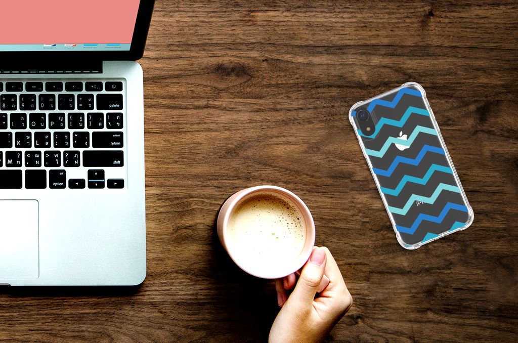 Apple iPhone Xr Doorzichtige Silicone Hoesje Zigzag Blauw