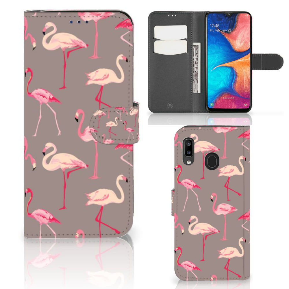 Samsung Galaxy A30 Telefoonhoesje met Pasjes Flamingo