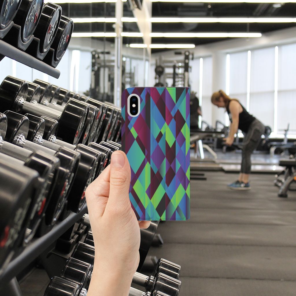 Apple iPhone Xs Max Stand Case Abstract Green Blue