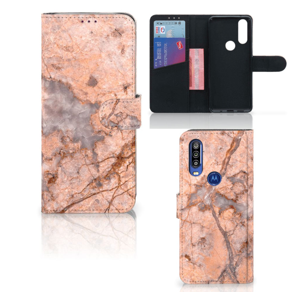 Motorola One Action Bookcase Marmer Oranje