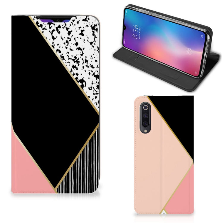Xiaomi Mi 9 Stand Case Zwart Roze Vormen