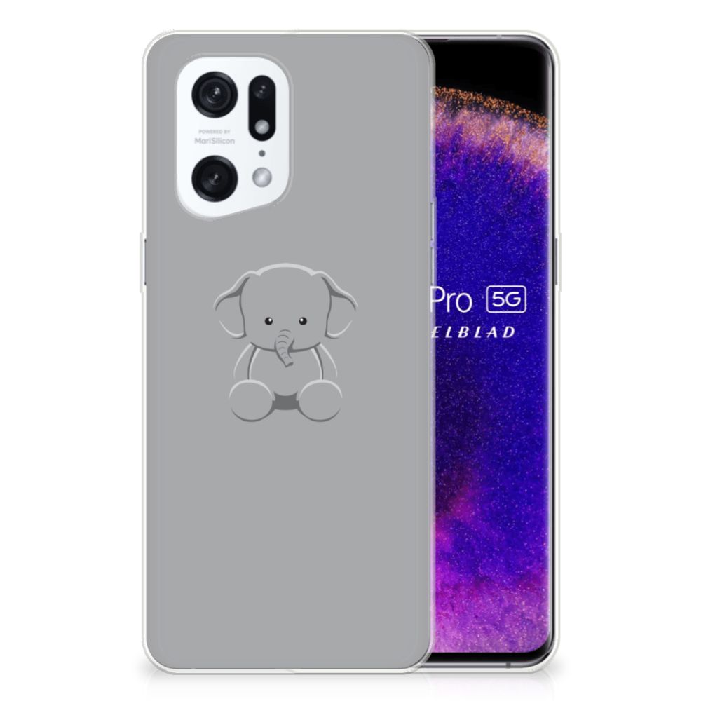 OPPO Find X5 Pro Telefoonhoesje met Naam Grijs Baby Olifant B2C Telecom