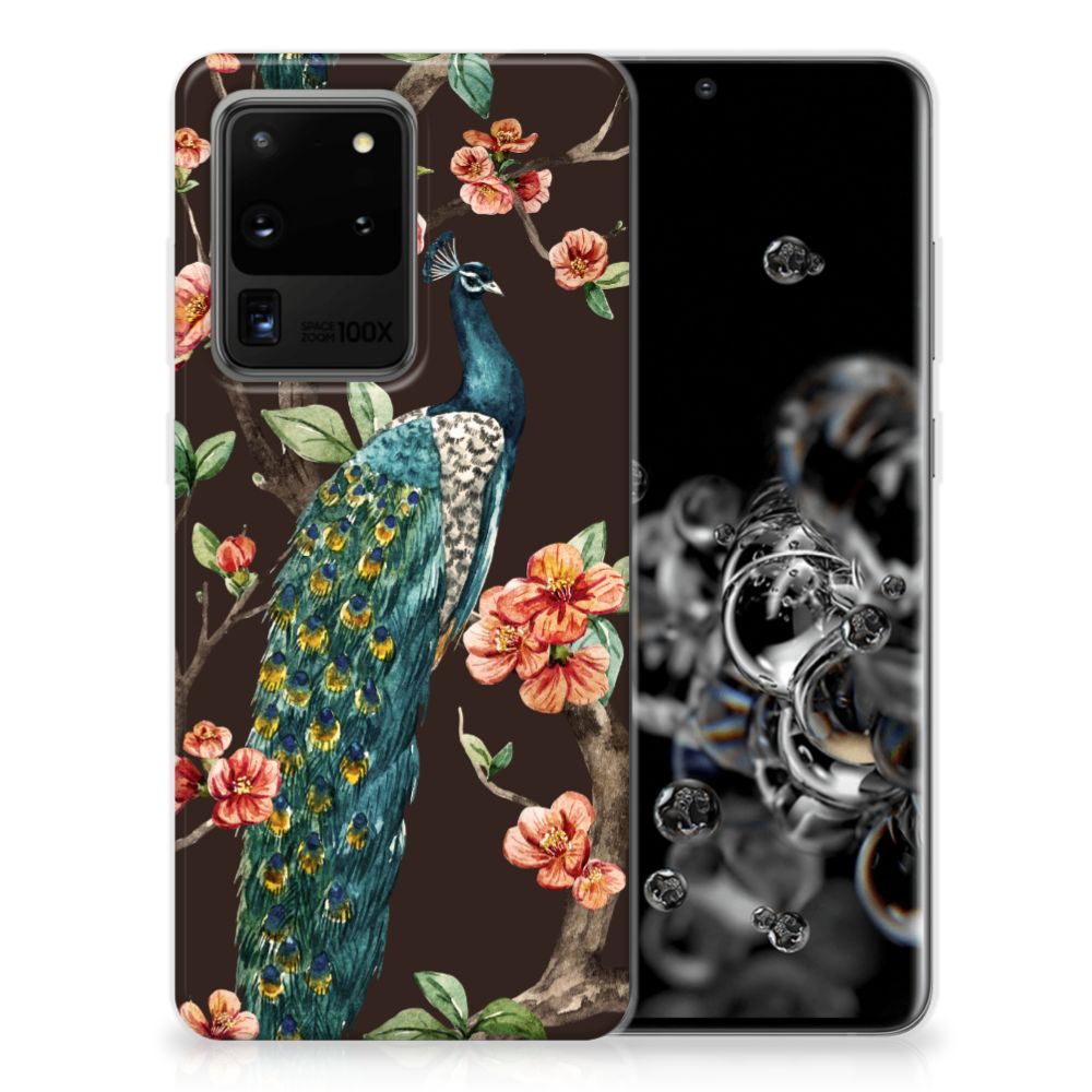 Samsung Galaxy S20 Ultra TPU Hoesje Pauw met Bloemen