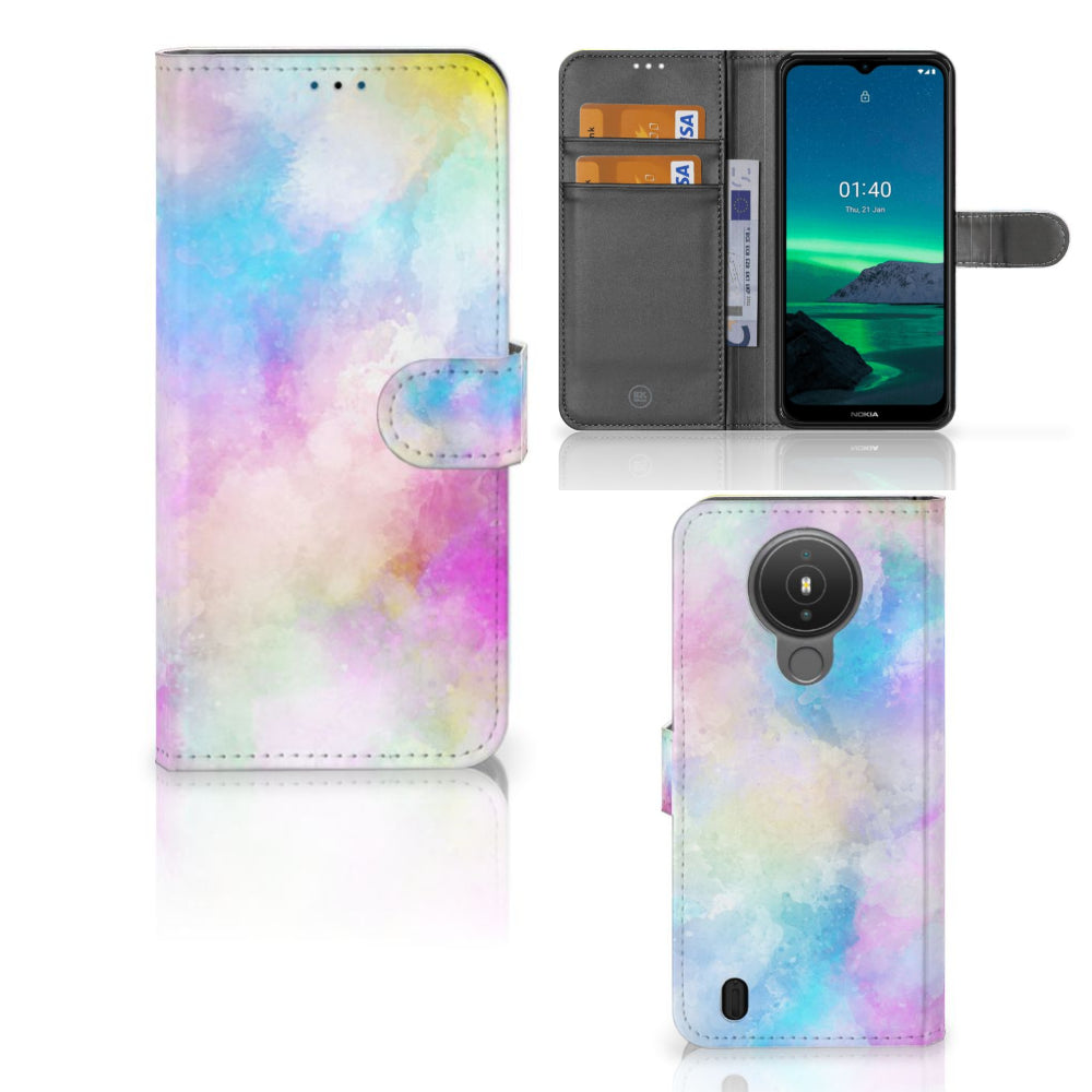 Hoesje Nokia 1.4 Watercolor Light met pasjeshouder in pastelkleuren, kleurrijk en uniek, rustige uitstraling.