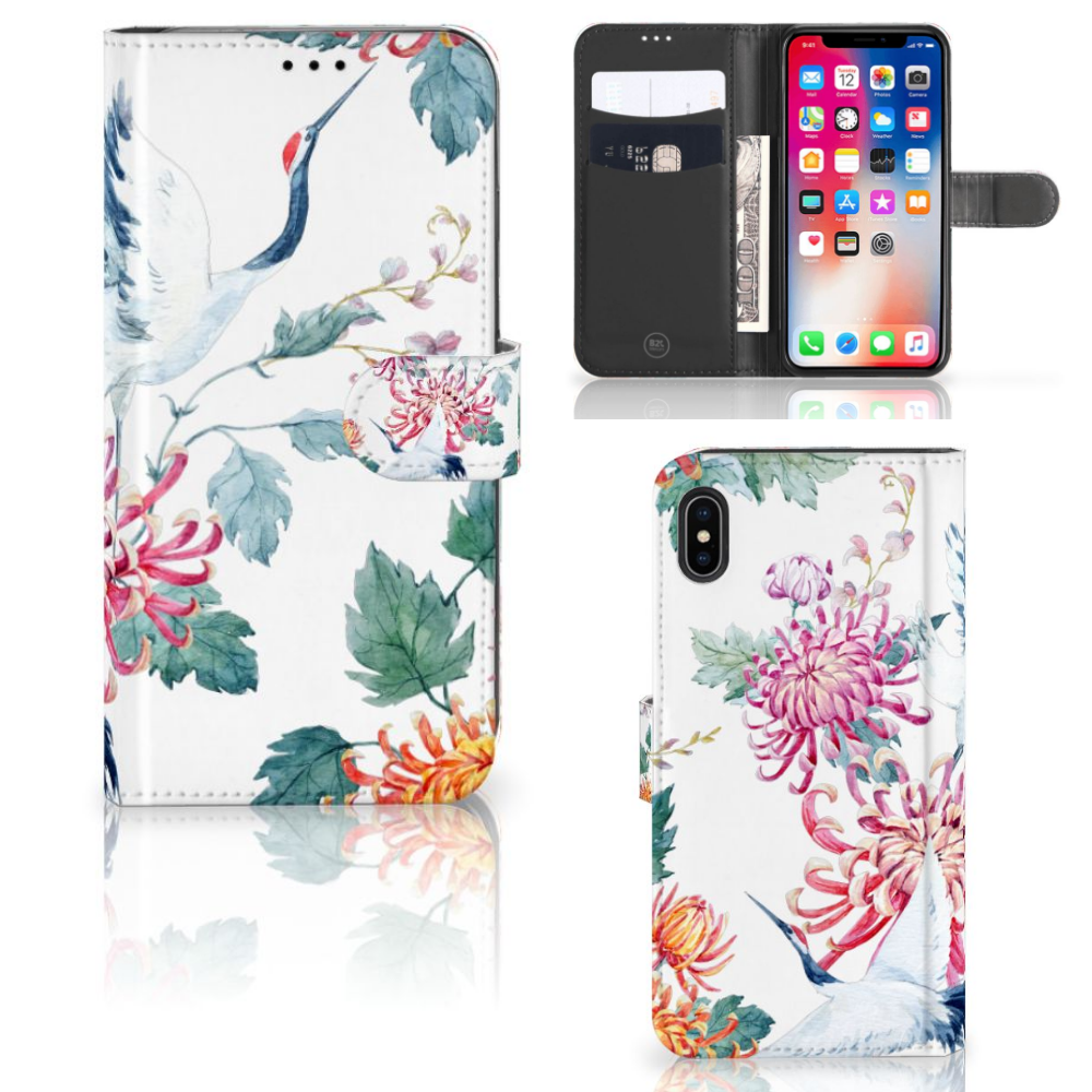 Apple iPhone Xs Max Telefoonhoesje met Pasjes Bird Flowers