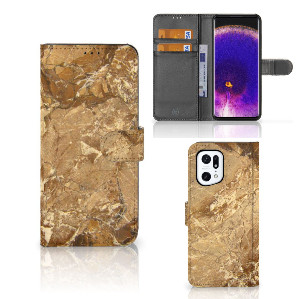 OPPO Find X5 Pro Bookcase Marmer Creme met luxe marmerdesign en ruimte voor pasjes
