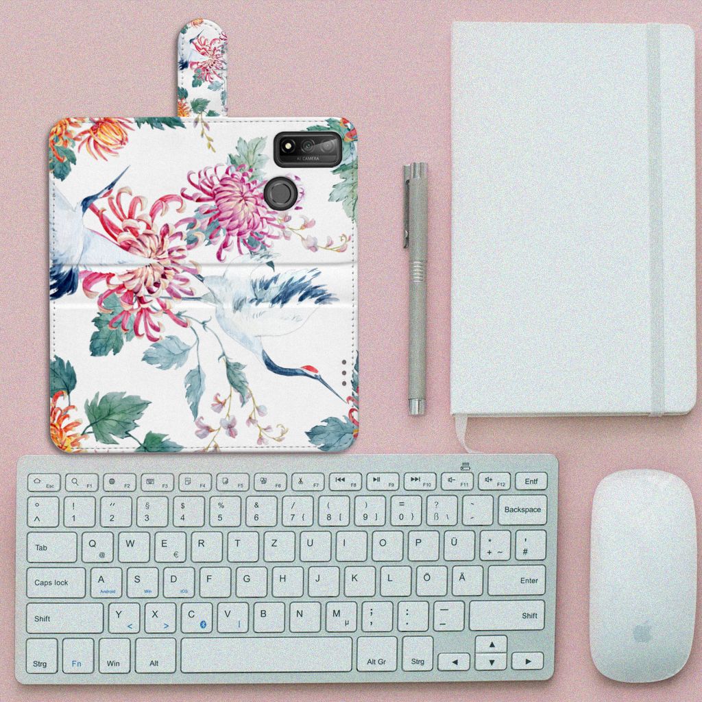 Huawei P Smart 2020 Telefoonhoesje met Pasjes Bird Flowers