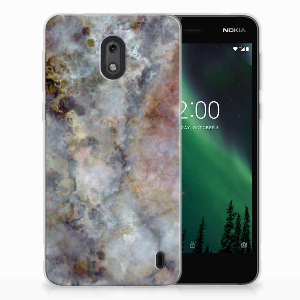 Nokia 2 TPU Siliconen Hoesje Marmer Grijs