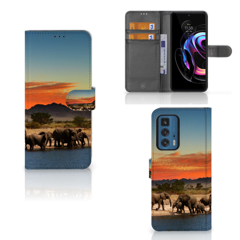 Motorola Edge 20 Pro Telefoonhoesje met Pasjes Olifanten
