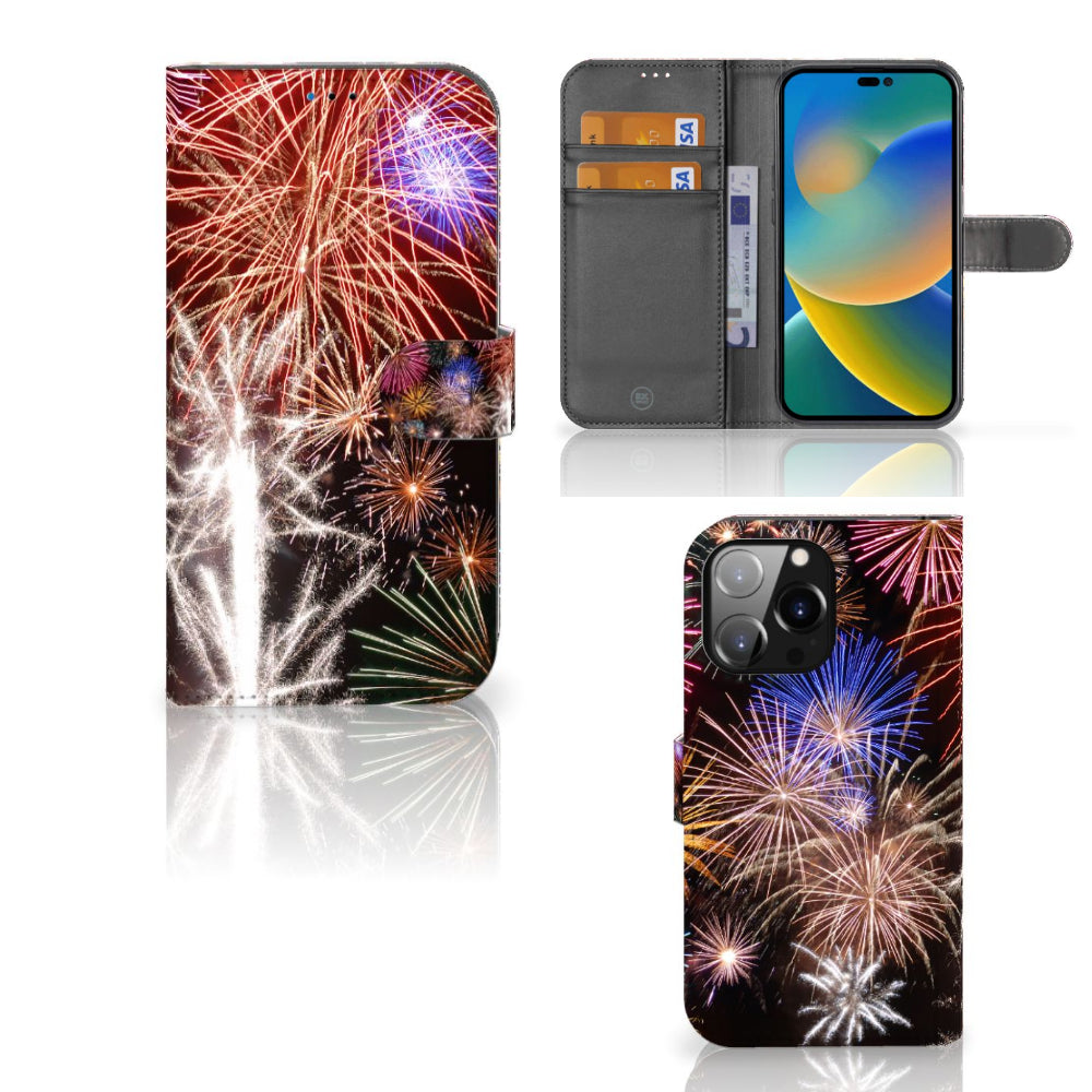 iPhone 14 Pro Max Wallet Case met Pasjes Vuurwerk